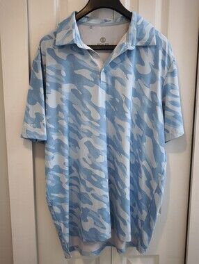 Scales Polo Shirt Mens XL True Camo Polo Wash Blue Golf UV 50+ Sun Protection